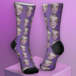 Add 1 Floating Head Photo - Random Pattern purple Socks