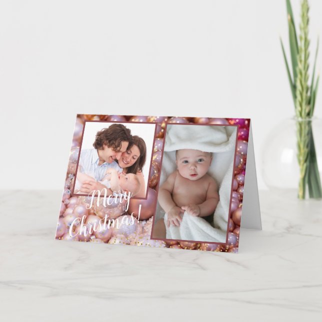 Add 2 Photos Beautiful Ornament Holiday Card (Front)