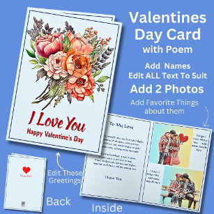 Add 2 Photo's, Blue Valentine Day with Love Poem Card
