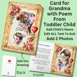 Add 2 Photo's for Grandmother, poem from Toddler Card