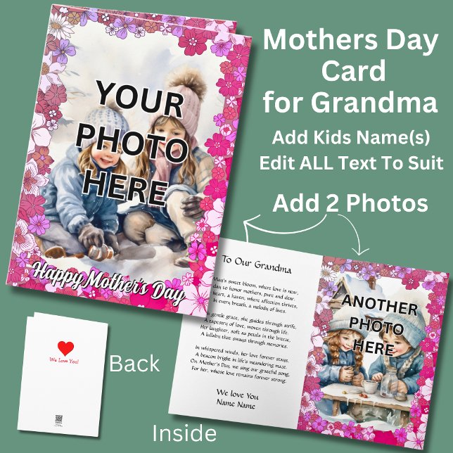 Add 2 Photo's in Floral Frames for Grandmother Card (Creator Uploaded)