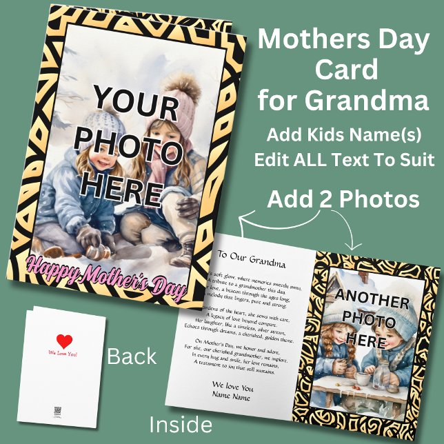 Add 2 Photo's in Gold Frames for Grandmother Card (Creator Uploaded)