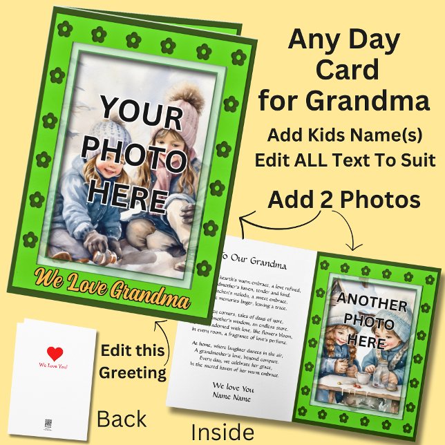 Add 2 Photo's in Green Frames for Grandmother Card (Creator Uploaded)