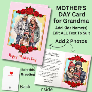 Add 2 Photo's in Red Roses Frames for Grandmother Card