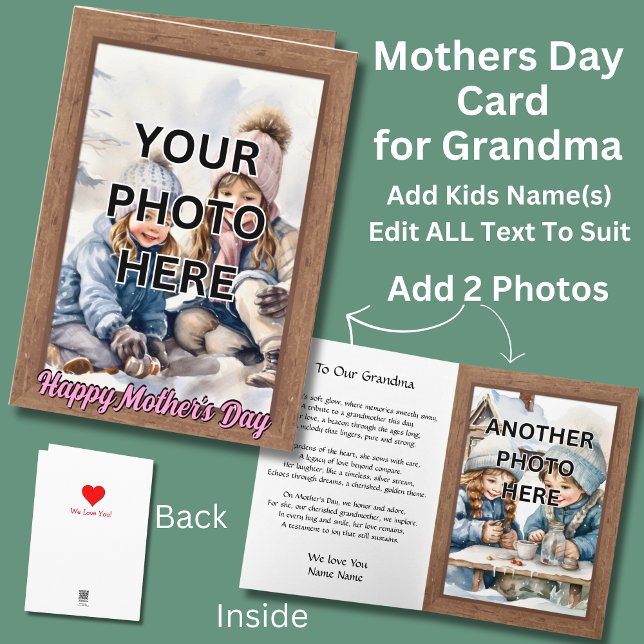 Add 2 Photo's in Wood Frames for Grandmother Card (Creator Uploaded)