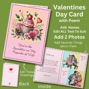 Add 2 Photo's, Sprinkles On The Cupcake Valentines Card