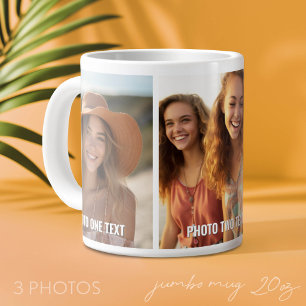 Add 3 Photos and Text - Simple Collage - Minimal Large Coffee Mug