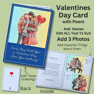 Add 3 Photo's, Every Day With You  is Valentine's  Card