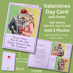 Add 3 Photo's, Life is Sweet So Are You Valentines Card