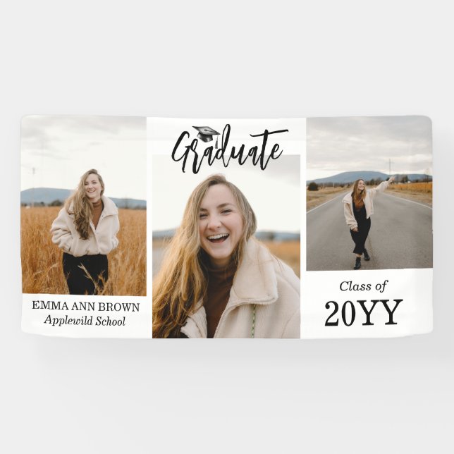 Add 3 Photos Modern Script Graduation Banner (Horizontal)