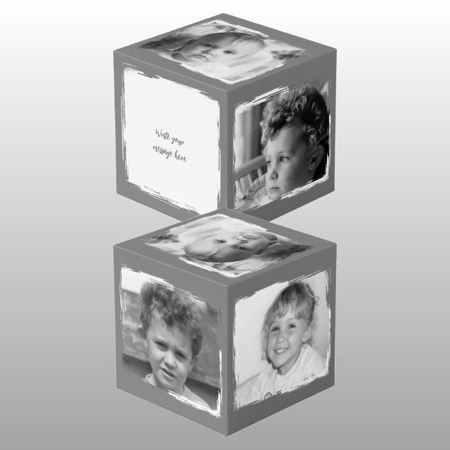 Add 4 images customise words grey white photo cube (Creator Uploaded)