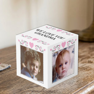 Add 4 images we love you grandma pink cube