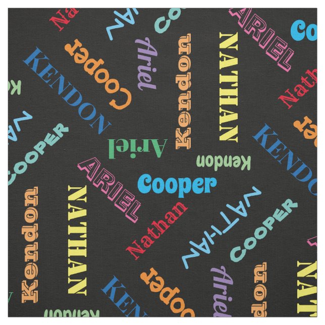 Add 4 Kids or Pet's Names Custom Black By The Yard Fabric (Swatch)
