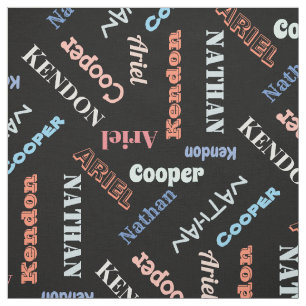 Add 4 Kids or Pet's Names Custom Black By The Yard Fabric
