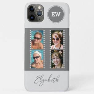 Add 4 photos initials and name grey and white iPhone 11 pro max case