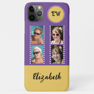 Add 4 photos initials name yellow and purple iPhone 11 pro max case