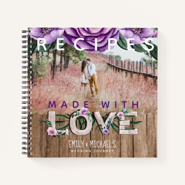 Add 4 PHOTOS Rustic Flower NEWLYWEDS WEDDING Notebook (Front)