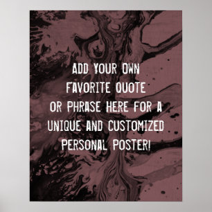 Add a Custom Quote Black Marble, Dusty Rose Pink Poster