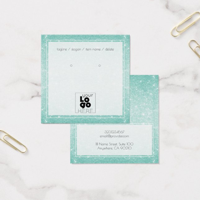 Add A Logo Aqua Blue Glitter Earring Display Card (Office)