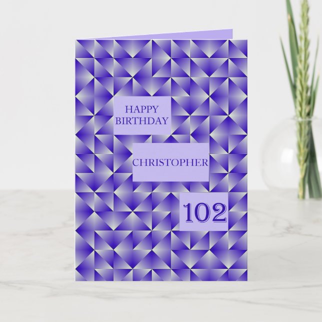 Add a name 102nd Birthday with Purple Shapes Card (Front)