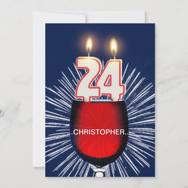 Add a name, 24th Birthday party Invitation, wine Invitation (Front)