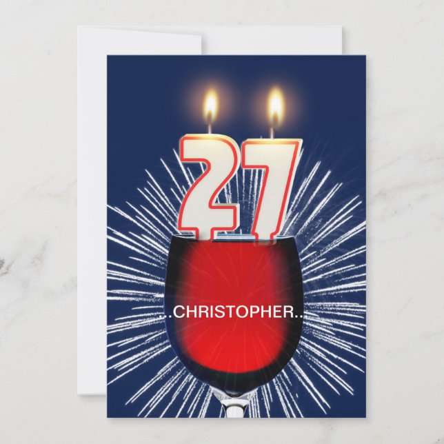 Add a name, 27th Birthday party Invitation, wine Invitation (Front)