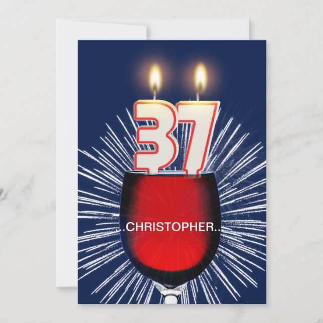 Add a name, 37th Birthday party Invitation, wine Invitation (Front)