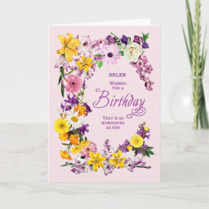 Add A Name Birthday Flower Frame Card