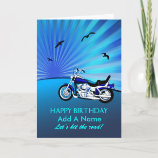Add A Name Birthday Motorbike Sunset Card