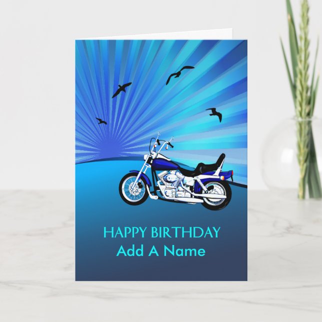 Add A Name Birthday Motorbike Sunset Card (Front)