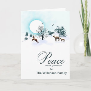 Add a name, Christmas scene with reindeer Holiday Card