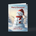 Add a Name Christmas Snowman  Holiday Card<br><div class="desc">Add a name to this lovely Christmas card. A festive winter scene showing a cheerful snowman in a red hat and scarf. Wish your friends and family a merry Christmas with a lovely snowman card.</div>