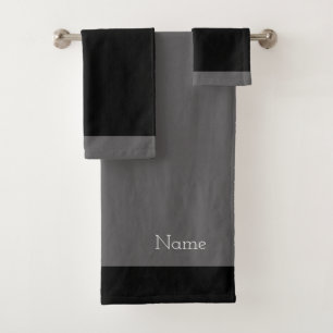 Add A Name  Elephant Grey + Black Bath Towel Set