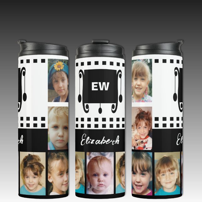 Add a name initials photo collage white black thermal tumbler (Creator Uploaded)