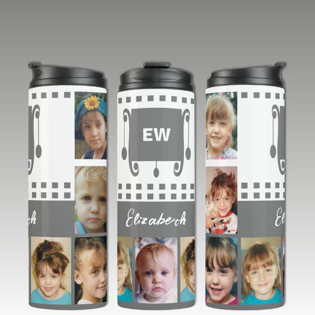Add a name initials photo collage white grey thermal tumbler (Creator Uploaded)