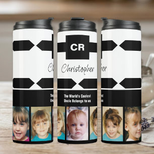 Add a name photos initials uncle black white thermal tumbler