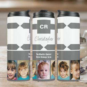 Add a name photos initials uncle grey white thermal tumbler