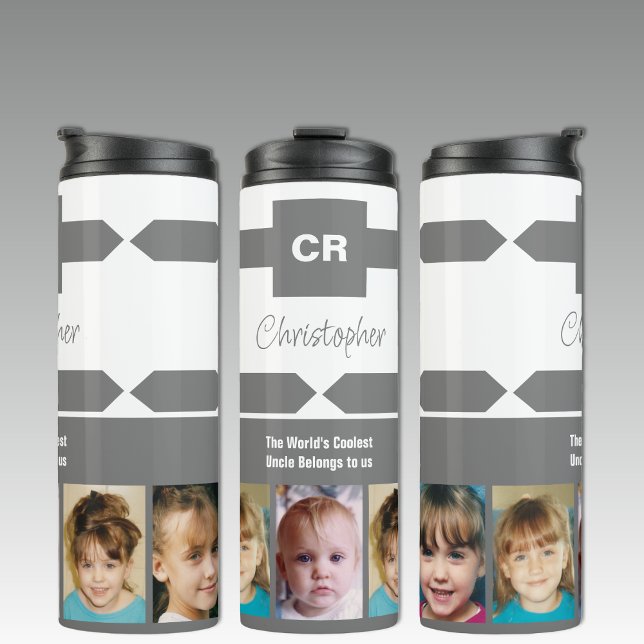 Add a name photos initials uncle grey white thermal tumbler (Creator Uploaded)