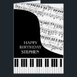 Add A Name Piano and Music Birthday<br><div class="desc">Add a name to make a birthday card for someone who is into piano music. A grand piano with the keys along the bottom of the card. A sheet of music fills the background. A great card for someone who loves music. This is NOT a musical card, it does NOT...</div>