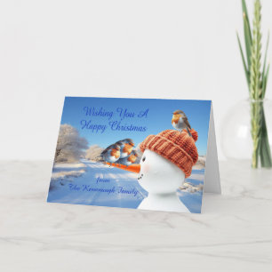 Add A Name Robins and Snowman Christmas Holiday Card