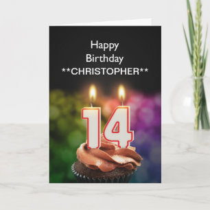 Add a name to this 14th birthday card candles