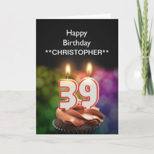 Add a name to this 39th birthday card candles