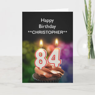 Add a name to this 84th birthday card candles