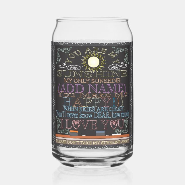 Add a Name Vintage Chalkboard Sunshine Can Glass (Front)
