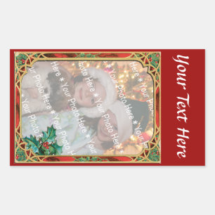 Add-A-Photo Stained Glass Frame with Holly Leaves Rectangular Sticker