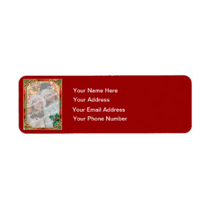 Add-A-Photo Stained Glass Frame with Holly Leaves Return Address Label