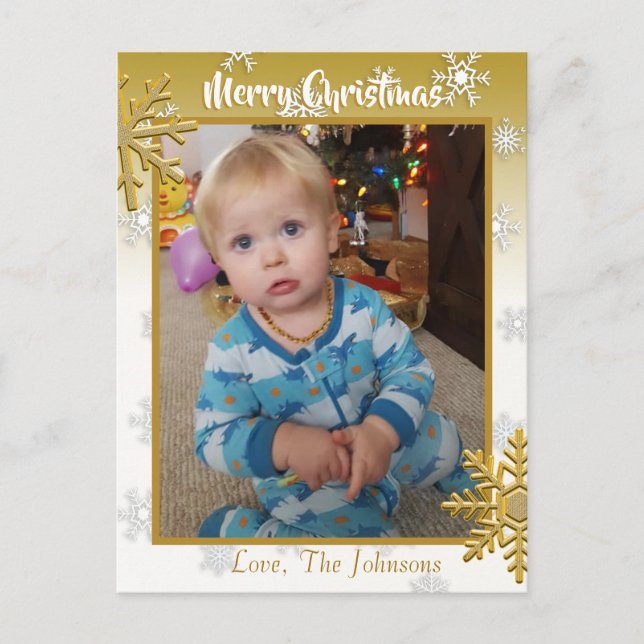 Add a Photo to this Gold Christmas Card (Front)