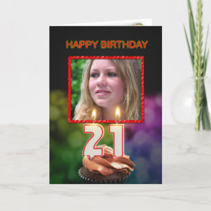 Add a picture, 21st Birthday with cake and candles Card
