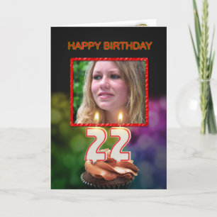 Add a picture, 22nd Birthday with cake and candles Card