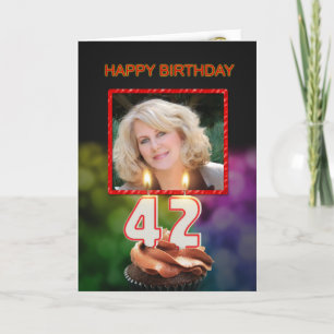 Add a picture, 42nd Birthday with cake and candles Card